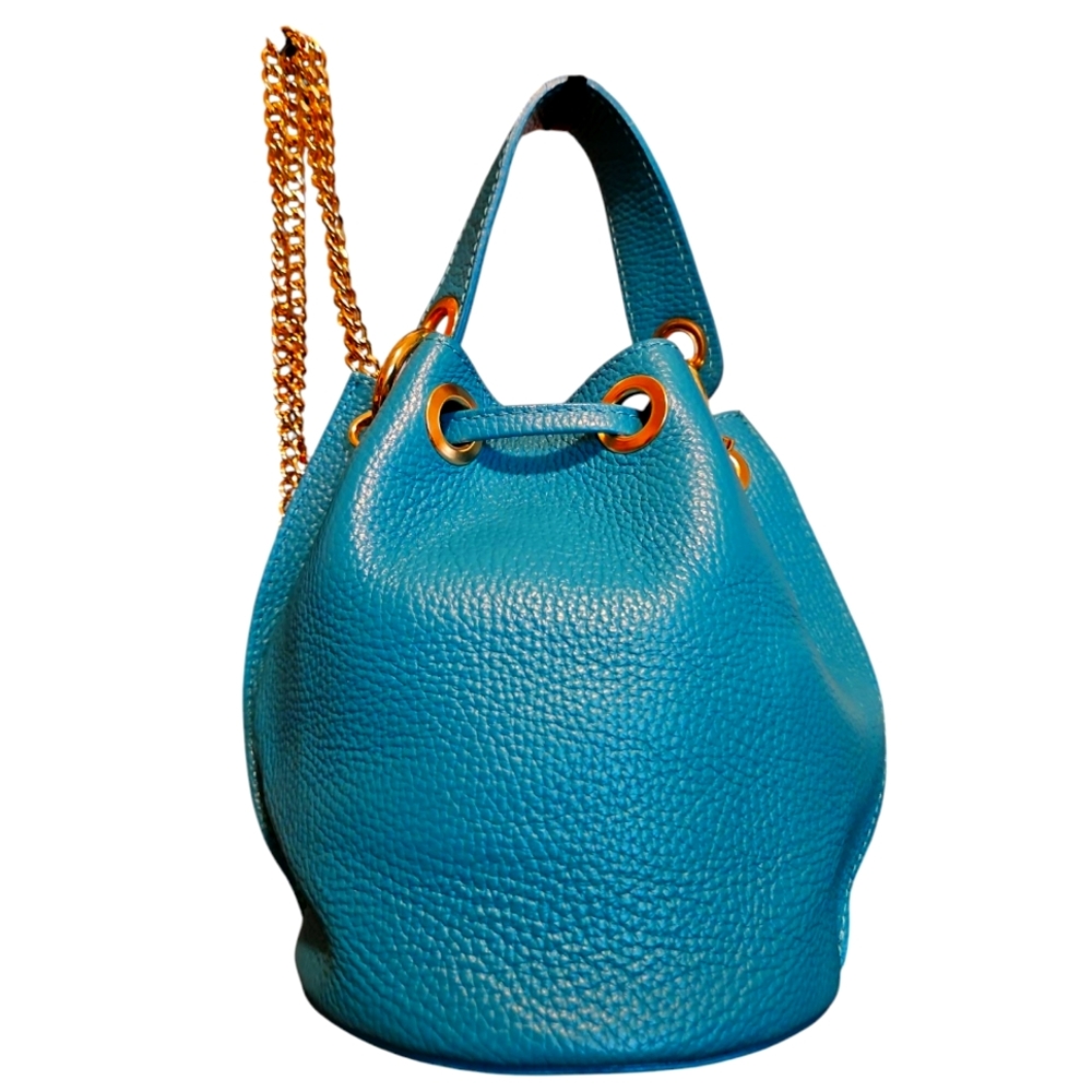 Anna Paola Turquoise Leather Bucket Bag